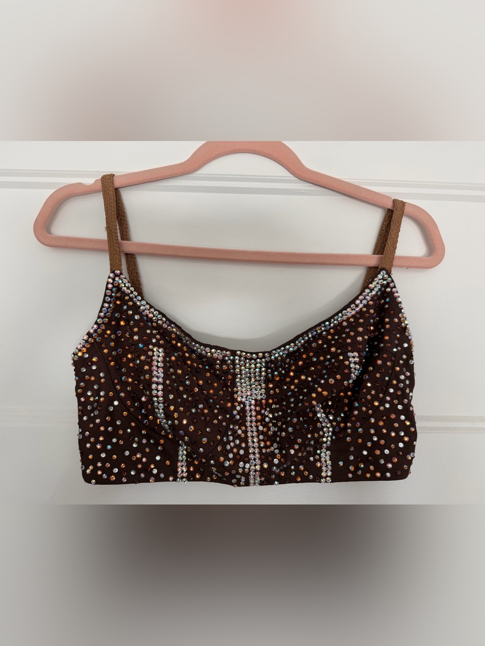 Handmade Rhinestone Festival Bustier Corset Top | Brown- S/M
